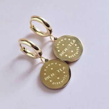 Rich Tea Biscuit Gold Plated Huggie Hoop Earrings, 3 of 6