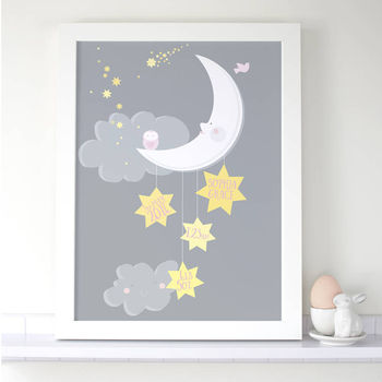 Personalised Baby Boy 'Moon And Stars' Print, 4 of 4