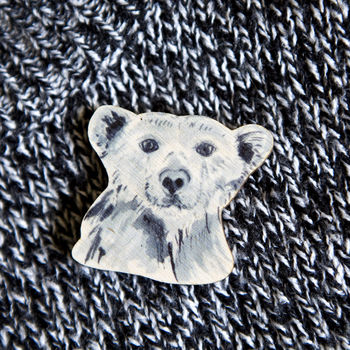 Inky Polar Bear Eco Wooden Pin Brooch, 3 of 6