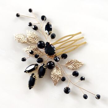 Black Crystal And Gold Leaf Hair Comb, 4 of 6