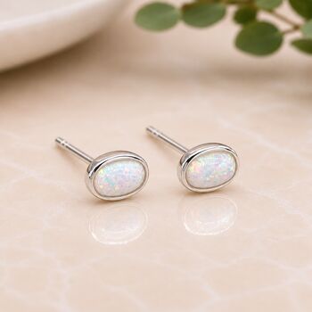 Sterling Silver Oval Opal Stud Earrings, 6 of 9