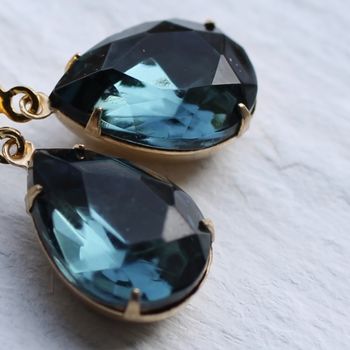 Navy Blue Deco Teardrop Earrings With Connector, 2 of 4