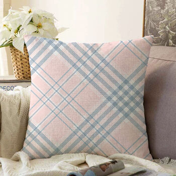 Tartan Soft Pink And Grey Plaid Pillow Cover, 2 of 3