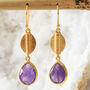 Amethyst Gold Plated Silver Coffee Bean Drop Earrings, thumbnail 3 of 10