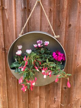 Silver Zinc Hanging Round Wall Planter 35cm Garden Pot, 7 of 9