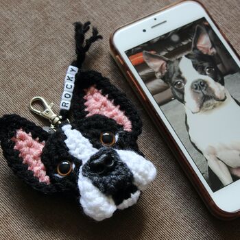 Personalised Crochet Dog Face Keyring Letterbox Gift, 7 of 12