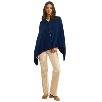 Navy Blue 100% Cashmere Multi Ways Button Poncho Gift Boxed, 6 of 10