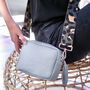 Grey Leather Crossbody Bag With Patterned Strap, thumbnail 1 of 8