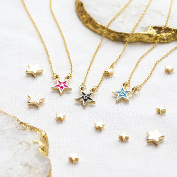 Gold Plated Enamel Star Initial Necklace, 3 of 9