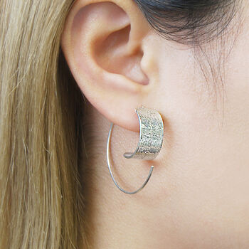 Textured Curved Gold Plated Silver Hoop Earrings, 3 of 4