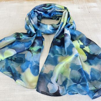 Blue And Green Tie Dye Floral Print Scarf, 3 of 6