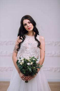 Ivory Lace Bridal Topper With Sleeves – Wedding Top Overlay, 7 of 12