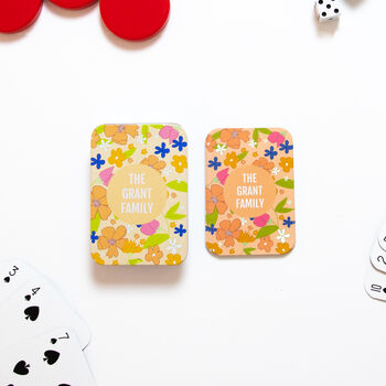 Personalised Retro Floral Peach Playing Cards In A Tin, 3 of 8