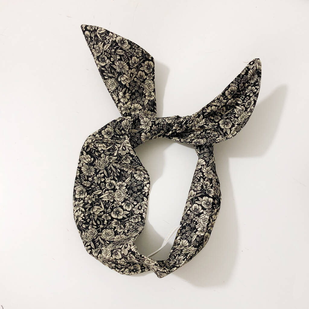Black Floral Floral Print Cotton Wire Headband, 1 of 5