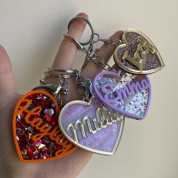 Personalised Heart Acrylic Glitter Key Ring Bag Charm, 4 of 5