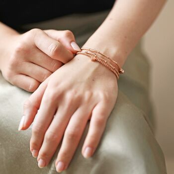 Heart Bead Triple Layered Bracelet In Rose Gold Plating, 4 of 4