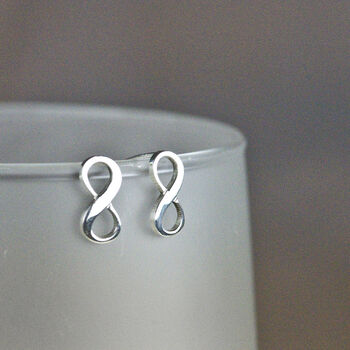 Infinity Stud Sterling Silver Lucky Earrings, 2 of 3