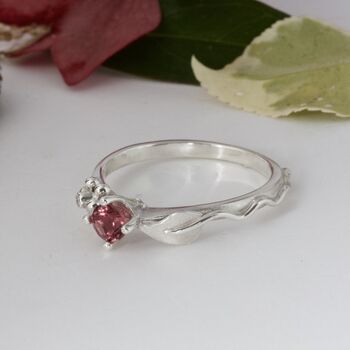 Silver Leaf Ring, Ariel Gemstone Diamond Ring, 5 of 11