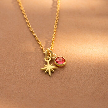 Sterling Silver North Star And Birthstone Necklace, 3 of 7