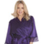 British Made Purple Long Satin Dressing Gown With Lace Detail Ladies Size 8 To 28 UK, thumbnail 4 of 5