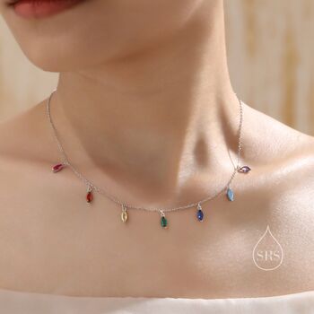 Sterling Silver Multiple Colour Cz Marquise Pendant Necklace, 5 of 12