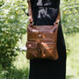 Leather Crossbody Messenger Bag, Tan, thumbnail 2 of 6