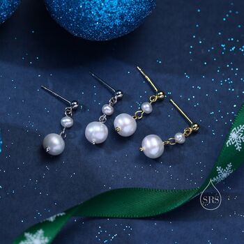 Sterling Silver Genuine Freshwater Pearl Drop Earrings, 6 of 7