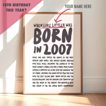 Born In 2007 18th Birthday Print, 4 of 6