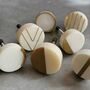 White Marbled Stone Brass Rimmed Cabinet Knob, thumbnail 3 of 4