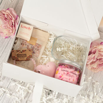 Personalised Stemless Glass Pink Pamper Gift Box Hamper, 4 of 8