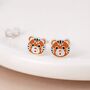 Sterling Silver Tiger Stud Earrings – 8mm X 6mm, thumbnail 1 of 4