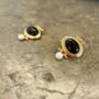 Giorgia Onyx + Pearl Gold Vermeil Drop Earrings, thumbnail 3 of 4