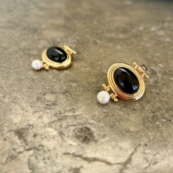 Giorgia Onyx + Pearl Gold Vermeil Drop Earrings, 3 of 4
