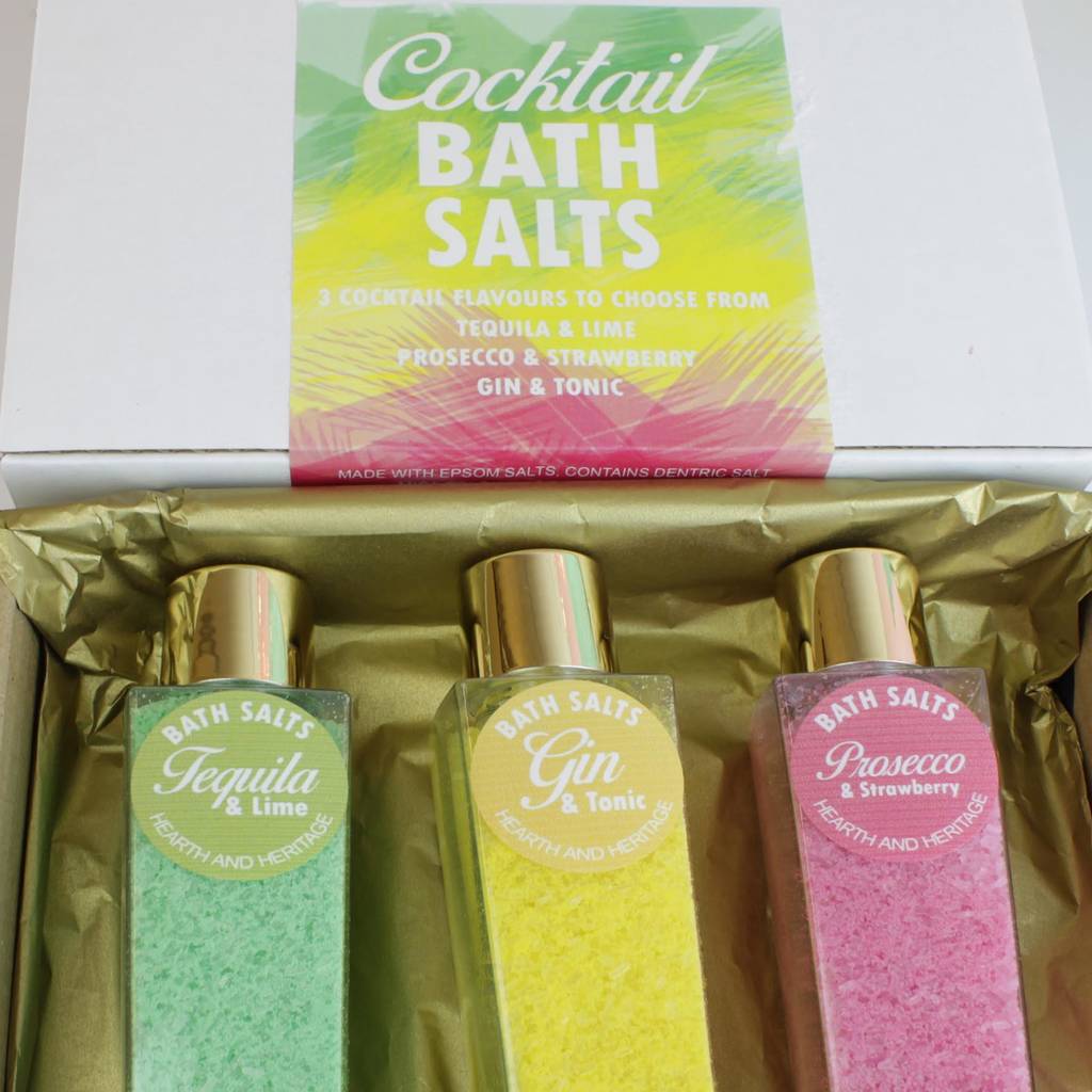 cocktail bath salts set of three in gift box by hearth & heritage