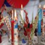 Handmade Coronation Dinner Candles, Red/Blue 'Confetti', thumbnail 3 of 9