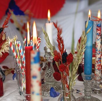Handmade Coronation Dinner Candles, Red/Blue 'Confetti', 3 of 9