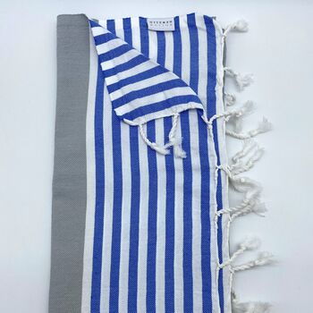 Padstow Peshtemal Towel Silver Grey / Royal Blue, 5 of 11