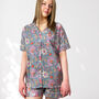 Floral 100% Cotton Ladies Pyjama Short Set In Grey And Pink, thumbnail 1 of 9