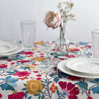 Luxury Linen Feel Floral Tablecloth Midsummer Morning Floral Design, 2 of 3