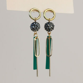 Gold And Green Geometric Dangle Stud Earrings, 2 of 3