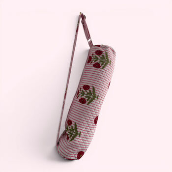 Yoga Mat Bag | Pink Stripe And Flower Print, 5 of 6