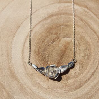 Rose And Leaf Necklace In Sterling Silver, 6 of 6