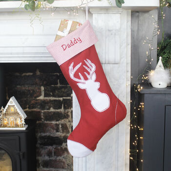 Personalised Red And White Stag Christmas Stocking, 5 of 7