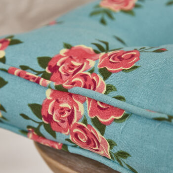 Set Of Two Blue Rose Seat Cushions With Ties, 4 of 6