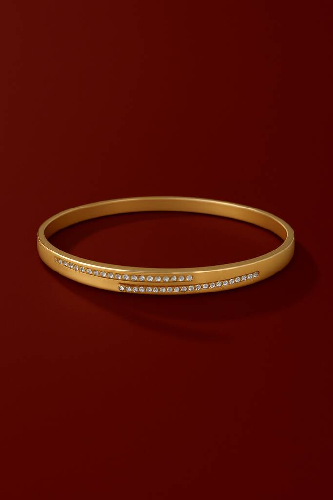 Gold Plated Bangle With Double Row Cubic Zirconia
