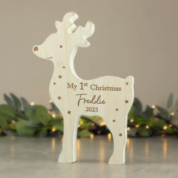 Personalised 1st Christmas Wooden Reindeer Decoration, 4 of 5