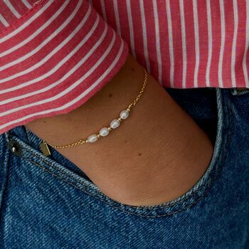 14k Gold Plated Freshwater Rice Pearl Charm Bracelet, 5 of 6