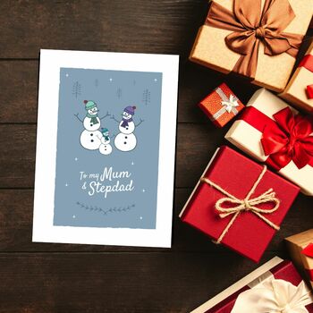 'To My Mum And Stepdad' Christmas Card Snowmen, 5 of 7