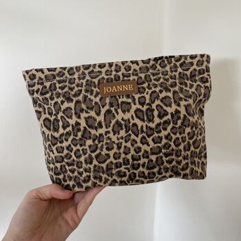 Personalised Leopard Print Makeup Cosmetic Clutch Bag, 2 of 8