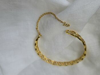 16 K Gold Floral Cut Out Adjustable Cuff Bracelet Hollow Vine Design Elegant Gold Plated Filigree Bracelet Gift For Her, 6 of 9